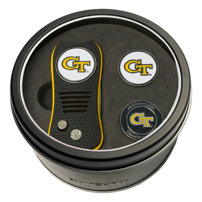 Georgia Tech Yellow Jackets Switchblade divot tool and ball marker tin gift set