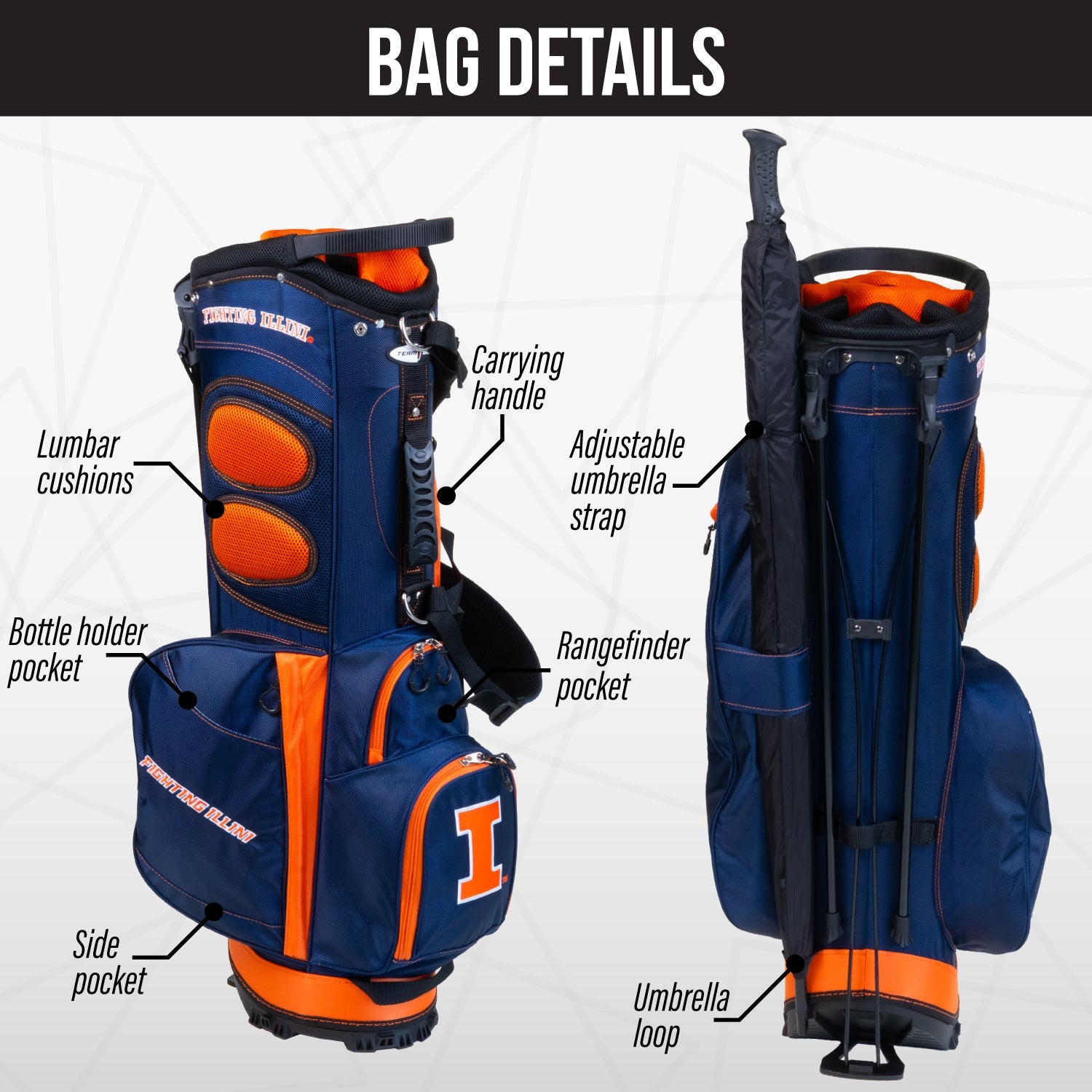Illinois Fighting Illini Fairway Stand Bag - Image 2 - Club Rehab