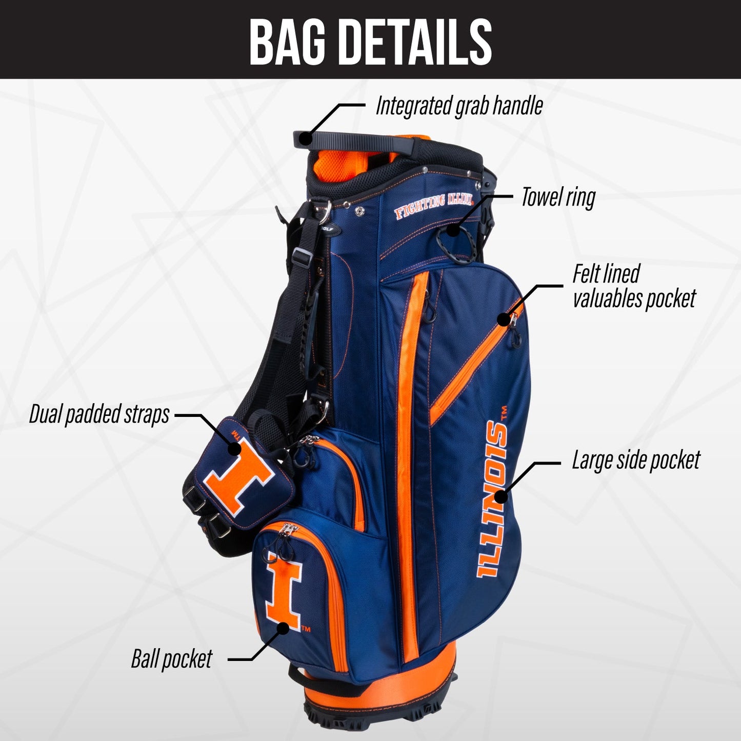Illinois Fighting Illini Fairway Stand Bag - Image 3 - Club Rehab