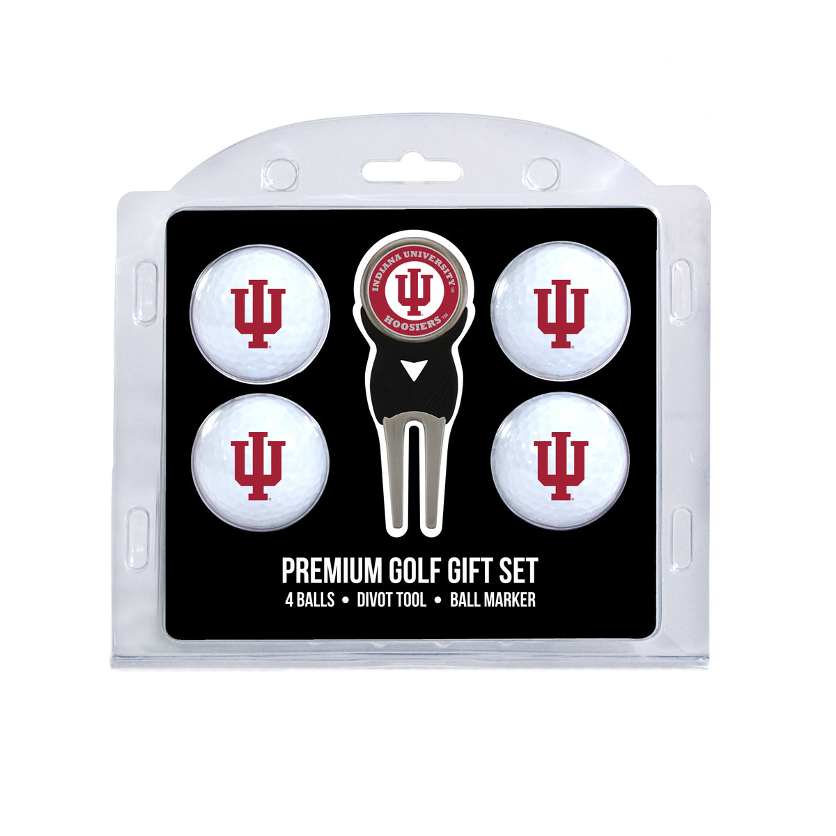 Indiana four ball golf gift set with divot tool and ball marker
