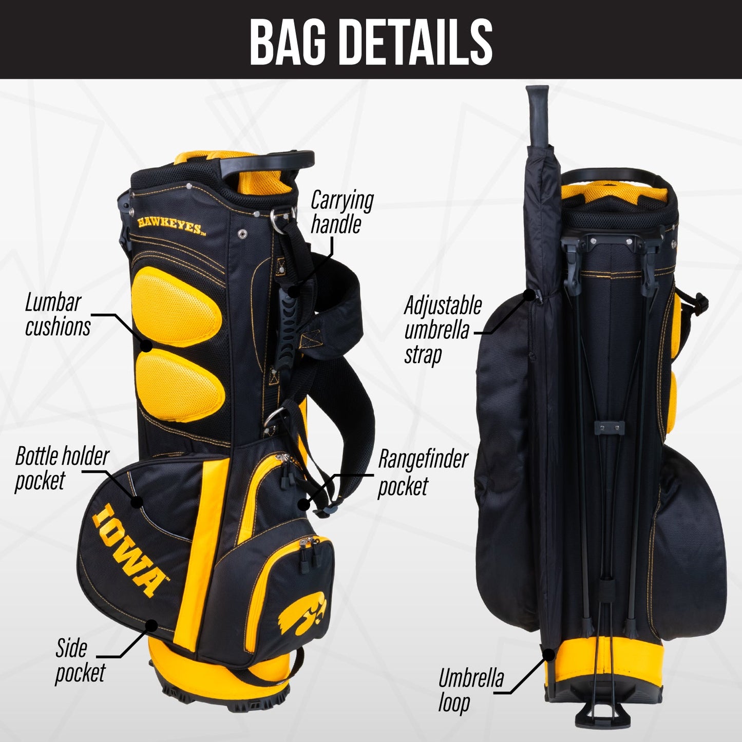 Iowa Hawkeyes Fairway Stand Bag - Image 2 - Club Rehab