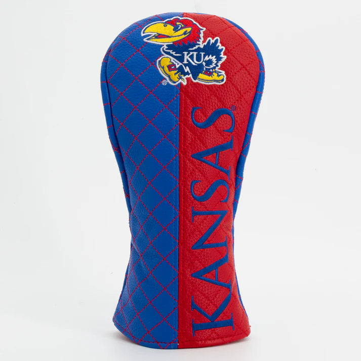 Golf club head cover with Kansas Jayhawks logo on a white background