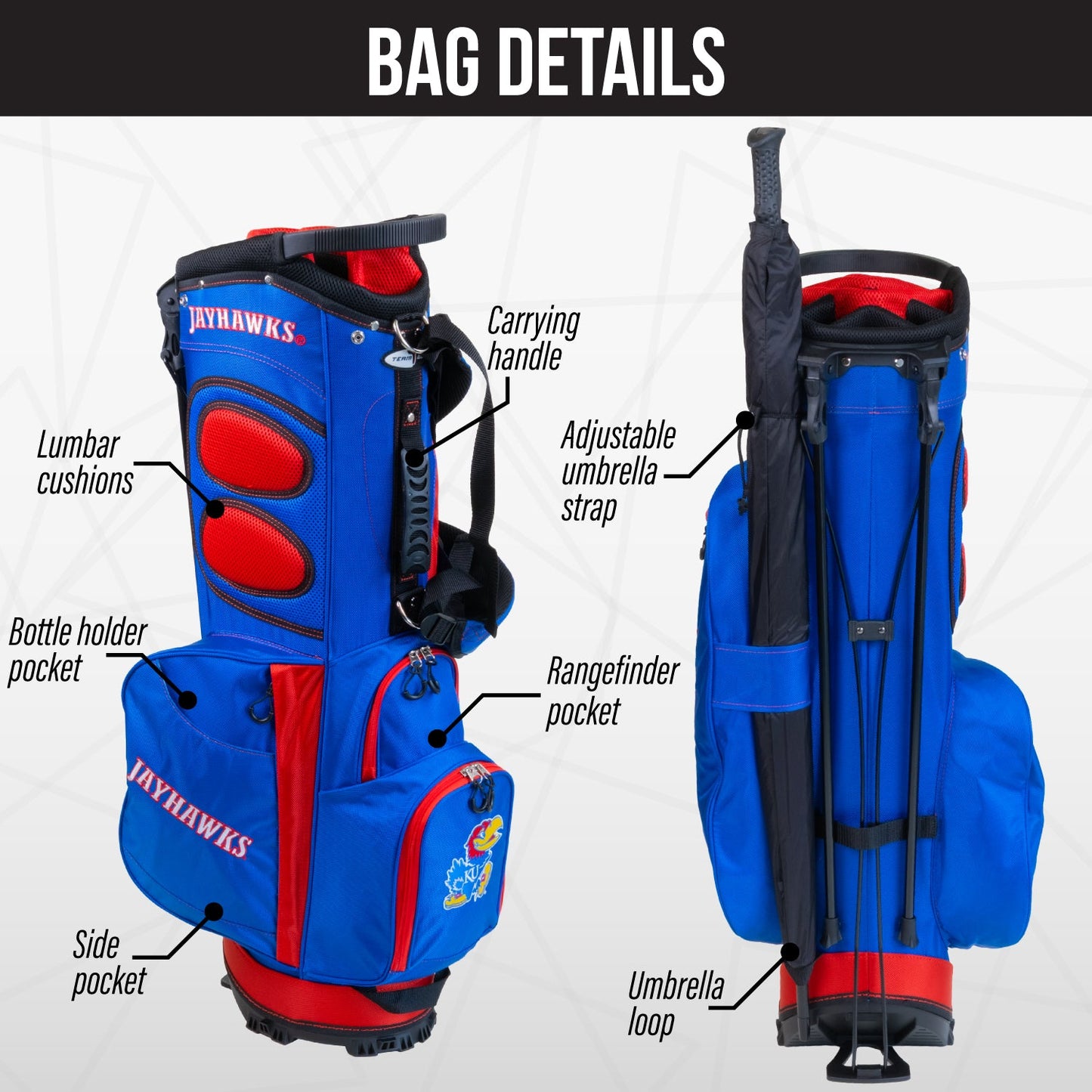 Kansas Jayhawks Fairway Stand Bag - Image 2 - Club Rehab