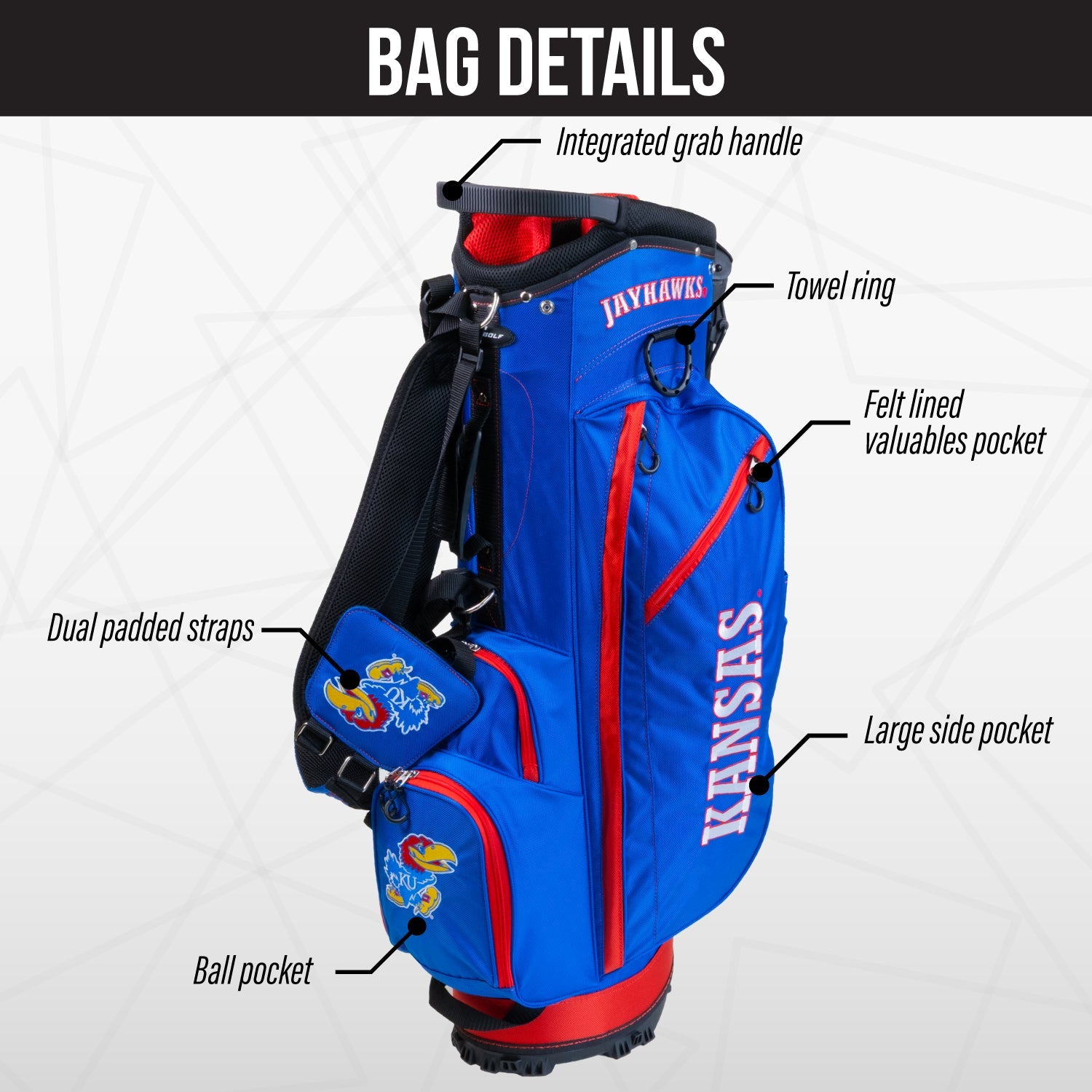 Kansas Jayhawks Fairway Stand Bag - Image 3 - Club Rehab