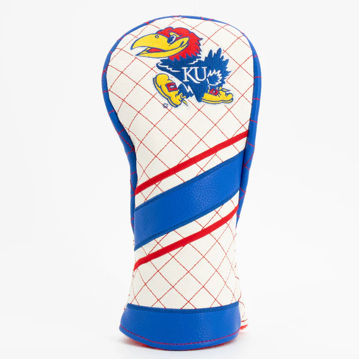Golf club head cover with Kansas Jayhawks logo on a white background