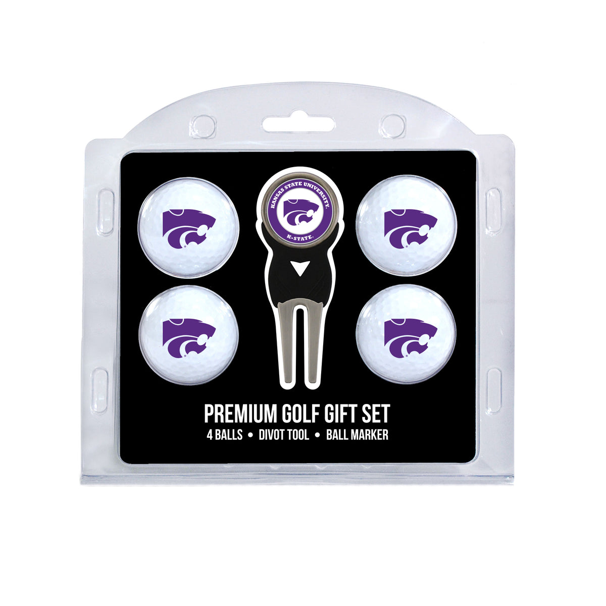 Kansas State four ball golf gift set with divot tool and ball marker