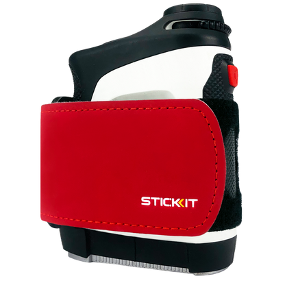 Red STICKIT Gen3 magnetic strap fitted around a rangefinder; rangefinder not included