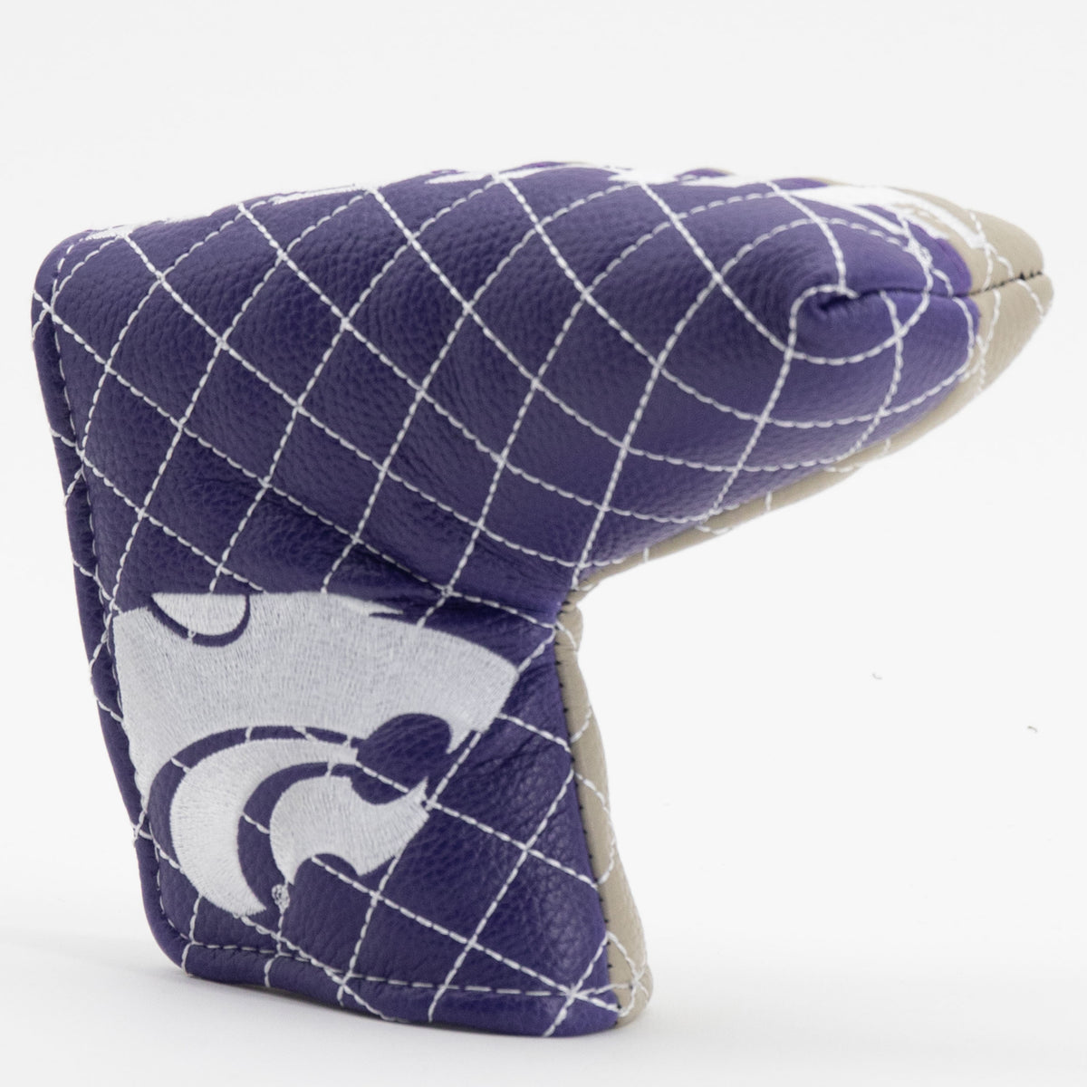 Kansas State Wildcats split quilted blade putter cover, close-up of the stitching and textured exterior