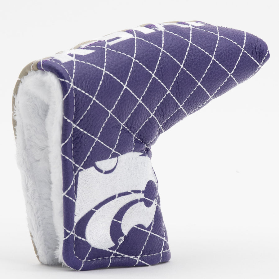 Kansas State Wildcats split quilted blade putter cover: original opening and lining detail