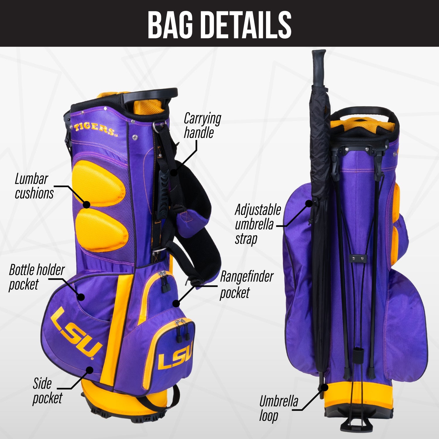 LSU Tigers Fairway Stand Bag - Image 2 - Club Rehab