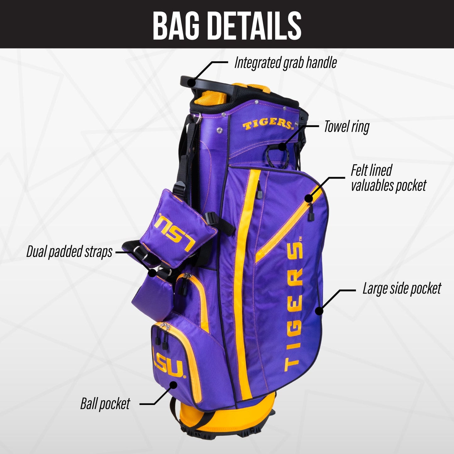 LSU Tigers Fairway Stand Bag - Image 3 - Club Rehab