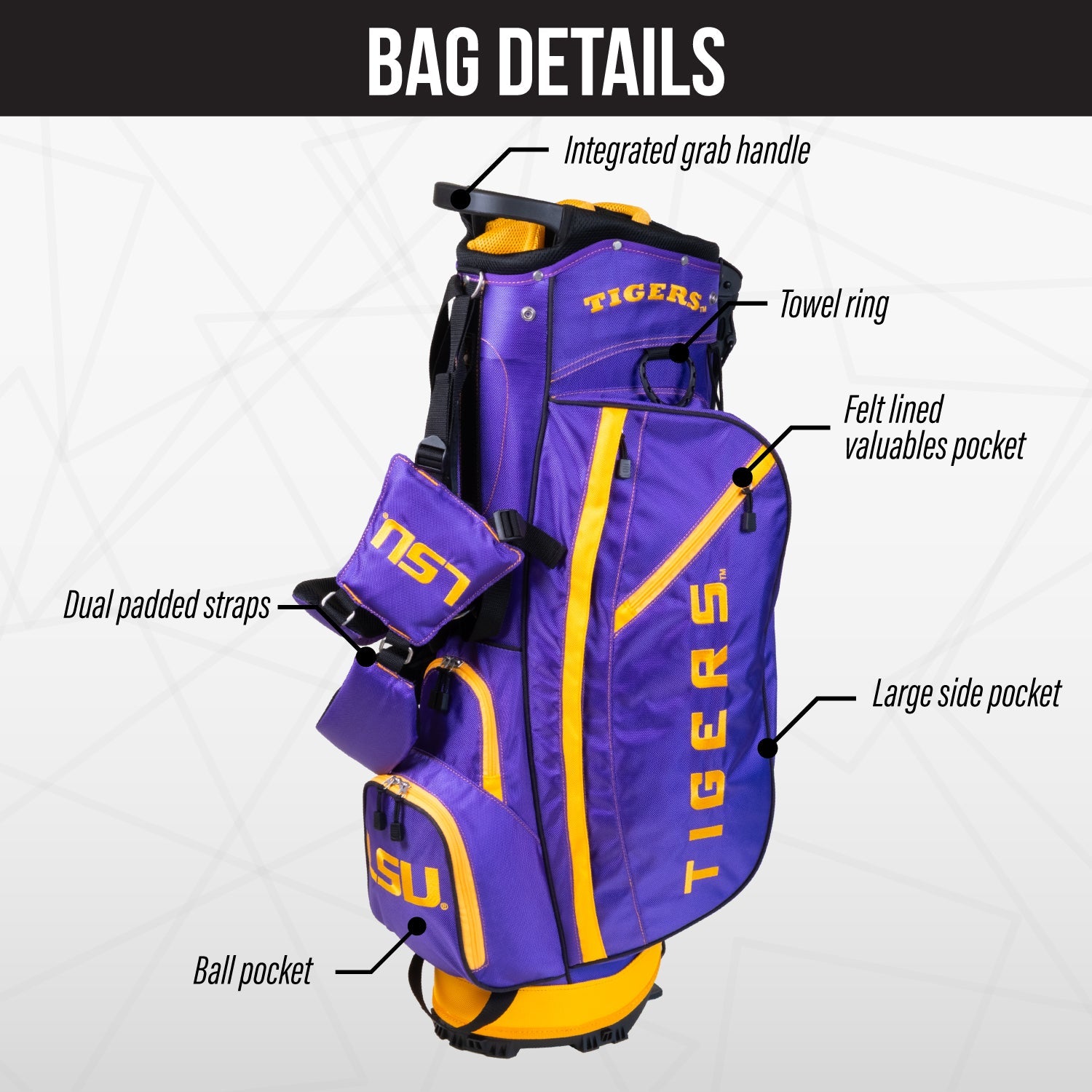 LSU Tigers Fairway Stand Bag - Image 3 - Club Rehab