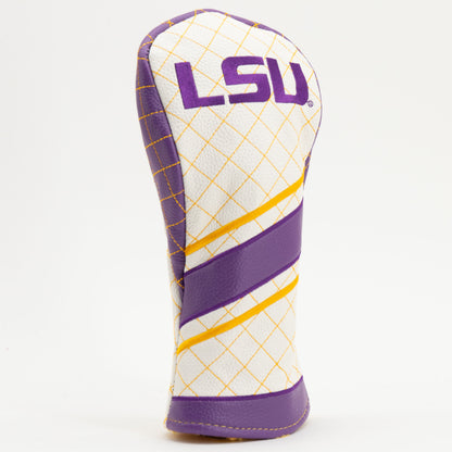 LSU Tigers Striped Quilted Fairway Headcover, angled view