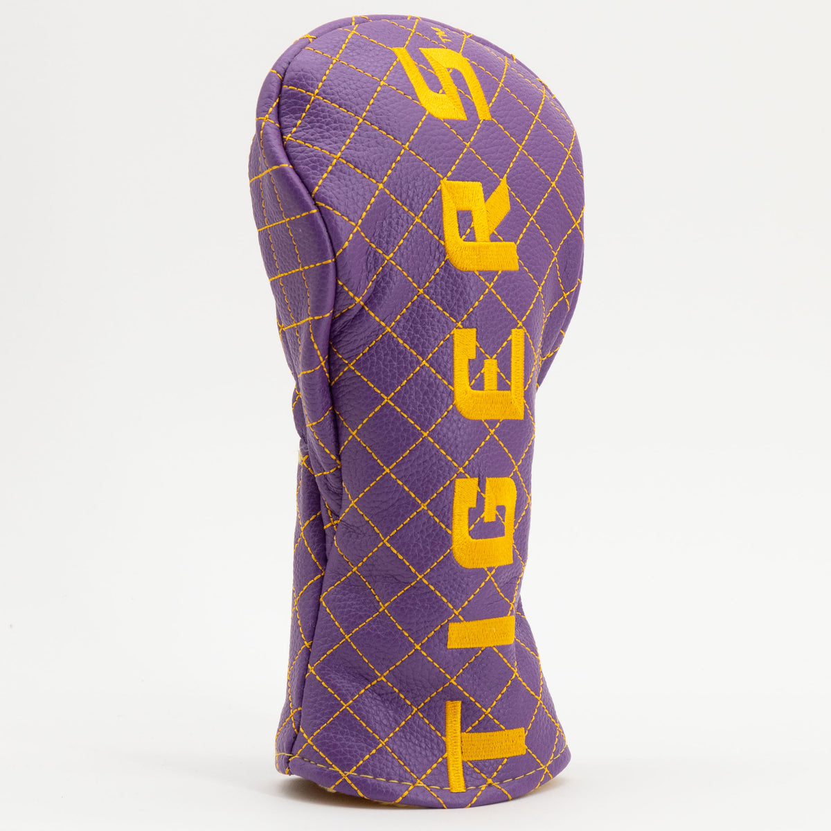 LSU Tigers Solid Quilted Fairway Headcover, angled view