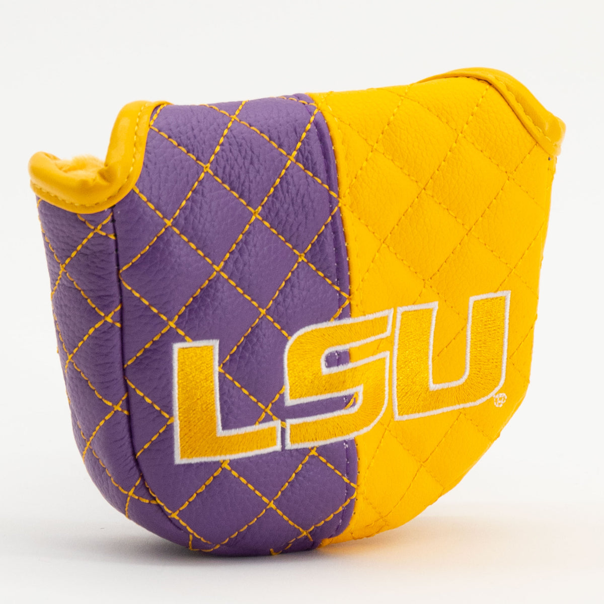 LSU Tigers Split Quilted Mallet Putter Cover, angled view