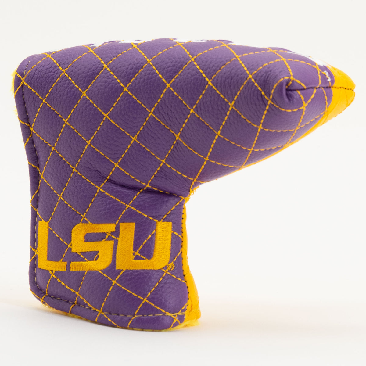 LSU Tigers Split Quilted Blade Putter Cover, angled view