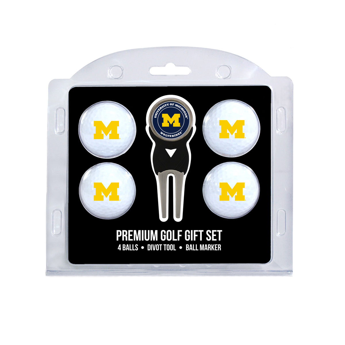 Michigan four ball golf gift set with divot tool and ball marker