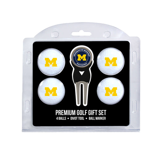 Michigan four ball golf gift set with divot tool and ball marker