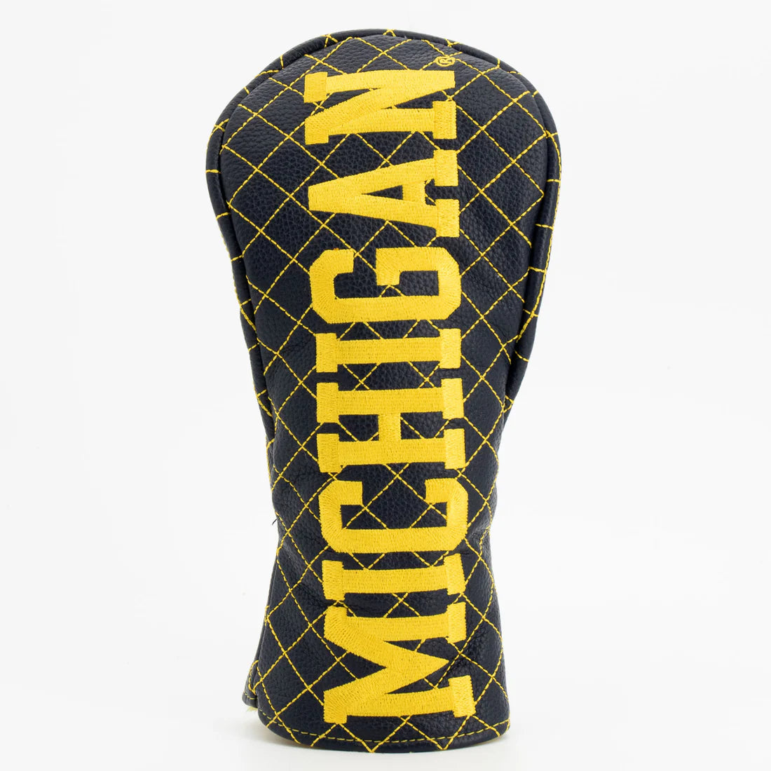 Golf club head cover with 'Michigan' text on a white background