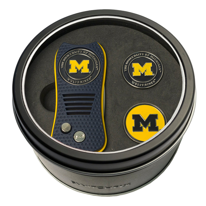 Michigan Wolverines Switchblade divot tool and ball marker tin gift set