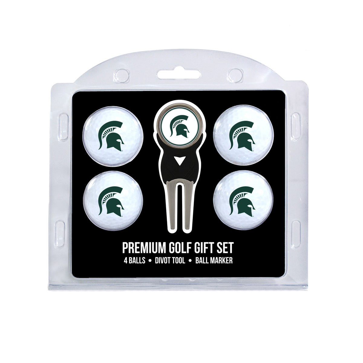 Michigan State four ball golf gift set with divot tool and ball marker