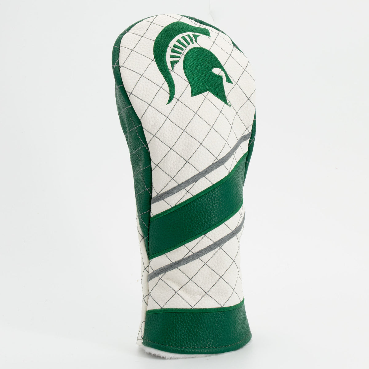 Michigan State Spartans Striped Quilted Fairway Headcover, close-up of the diamond stitching and textured exterior