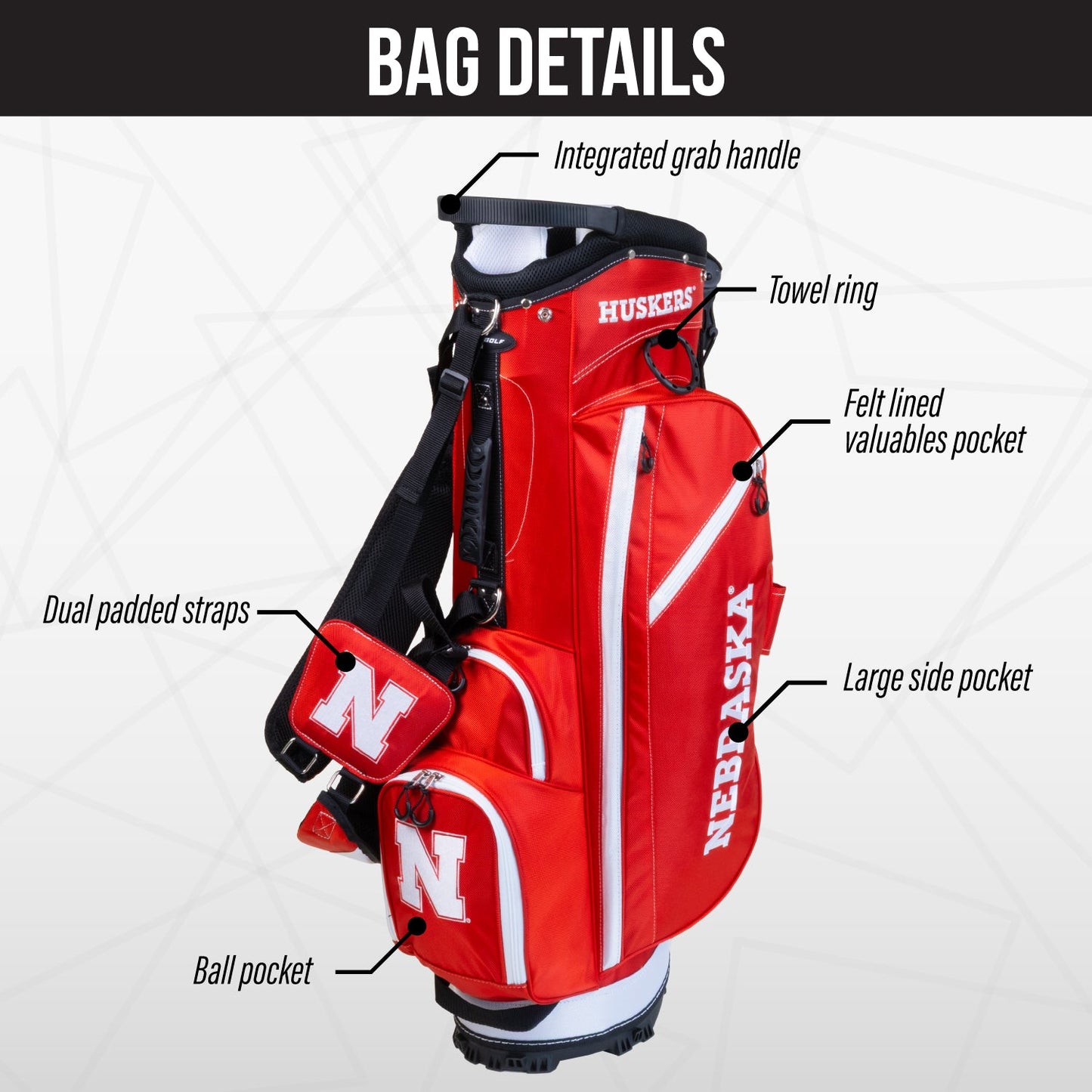 Nebraska Cornhuskers Fairway Stand Bag - Image 3 - Club Rehab