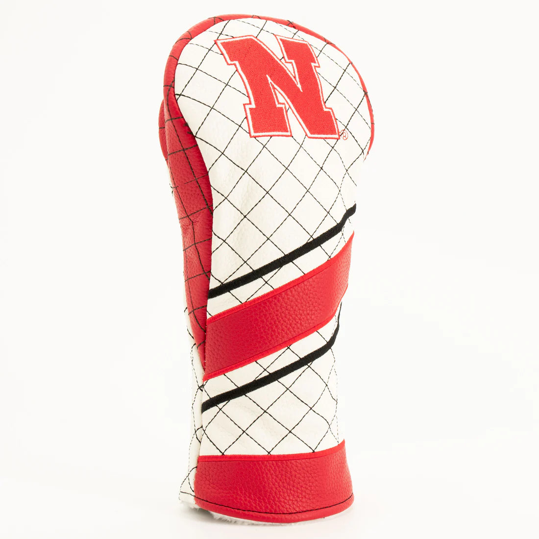 Golf club head cover with red 'N' logo on a white background