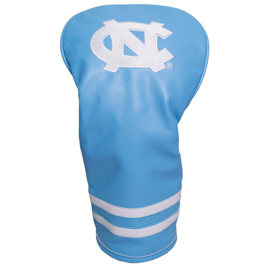 Blue golf club head cover with white logo and stripes on a white background