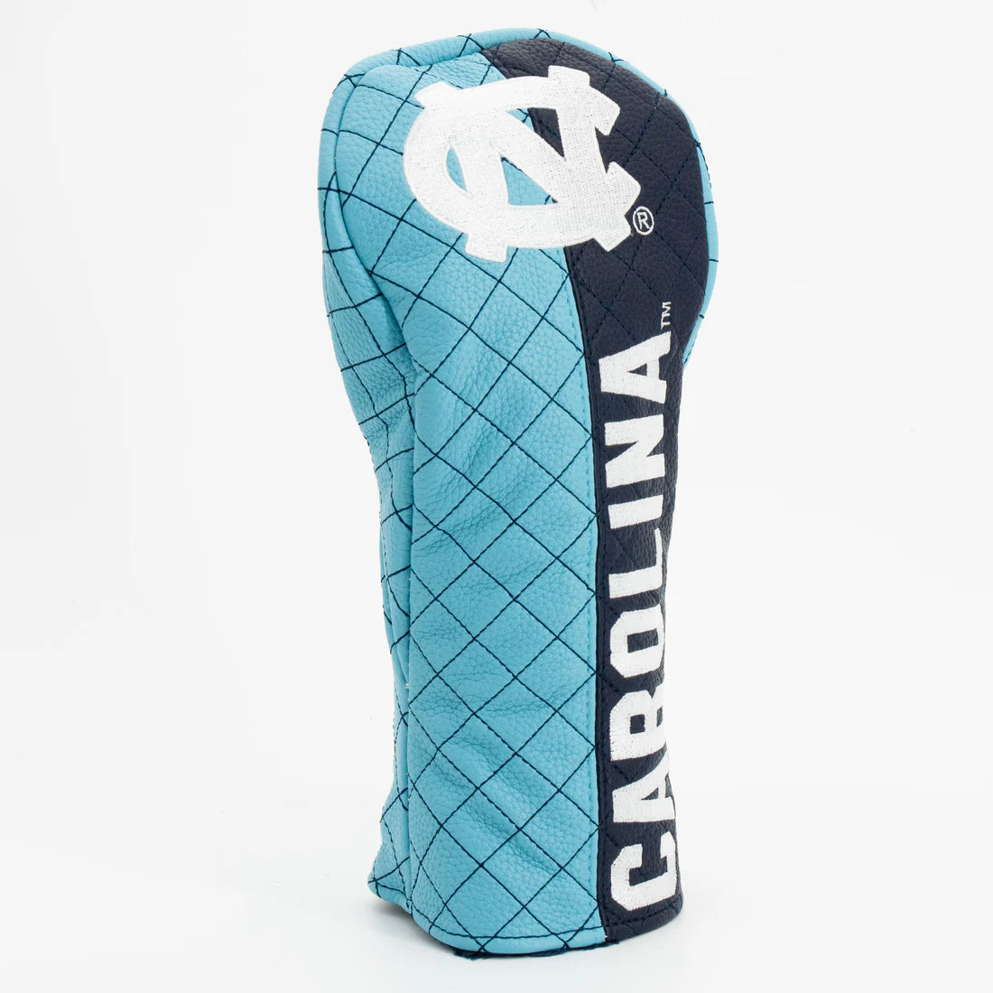 Golf club head cover with North Carolina logo on a white background