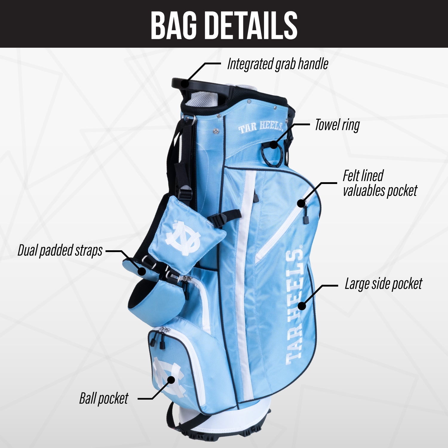 North Carolina Tar Heels Fairway Stand Bag - Image 3 - Club Rehab