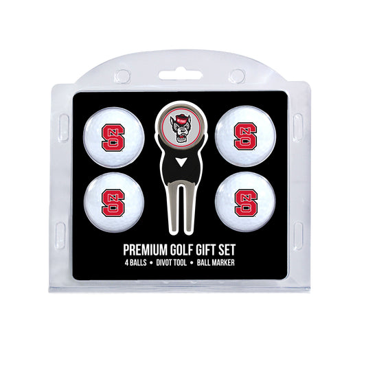 NC State four ball golf gift set with divot tool and ball marker