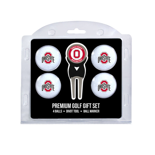 Ohio State four ball golf gift set with divot tool and ball marker