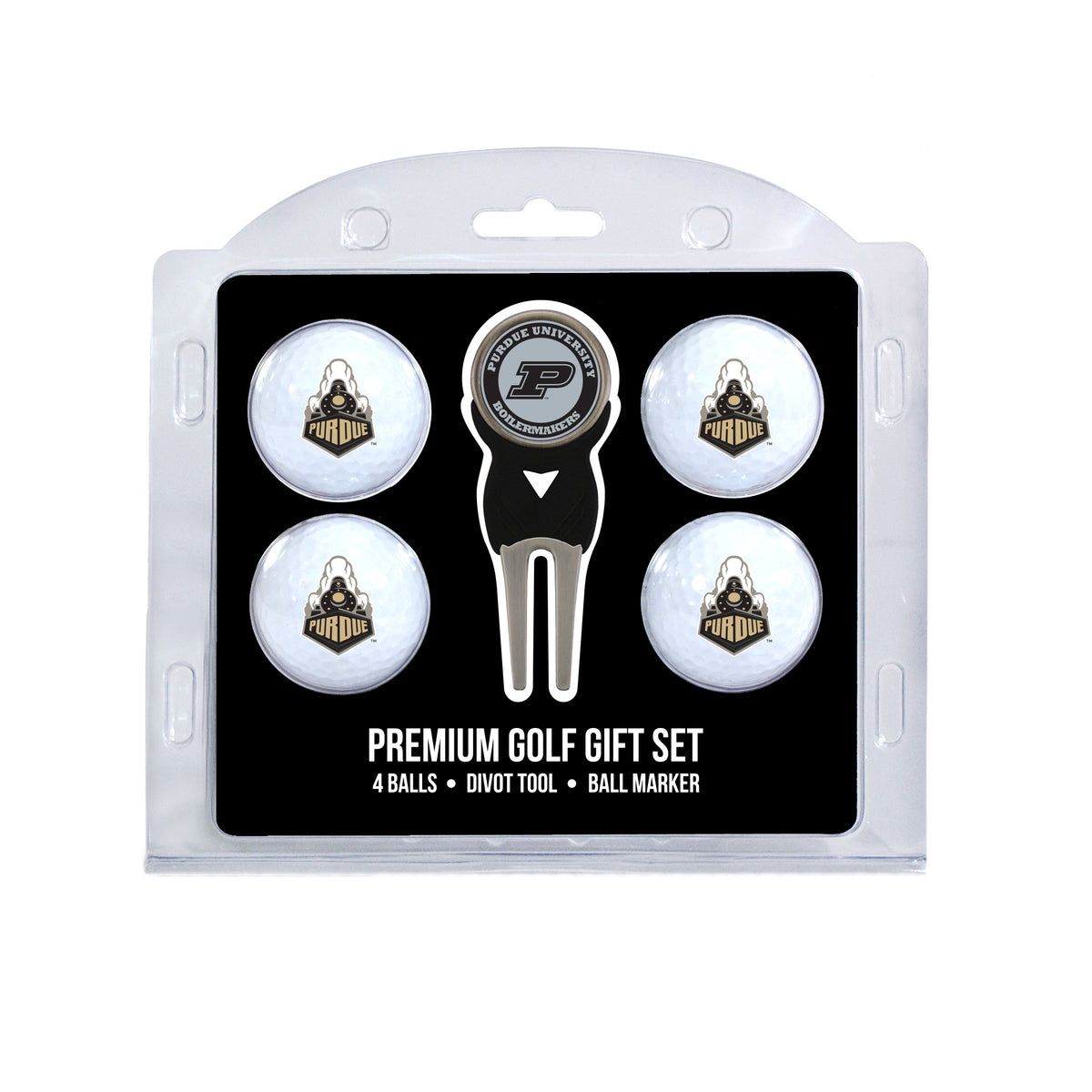 Purdue four ball golf gift set with divot tool and ball marker