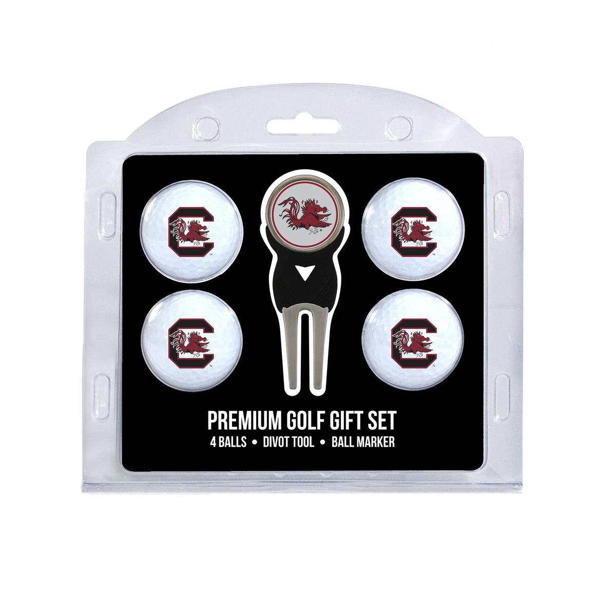 South Carolina four ball golf gift set with divot tool and ball marker