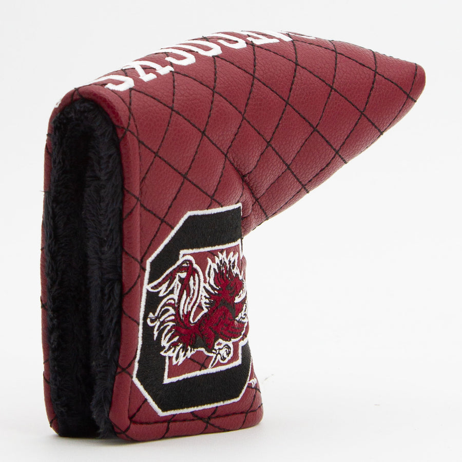 South Carolina Gamecocks solid quilted blade putter cover: original opening and lining detail