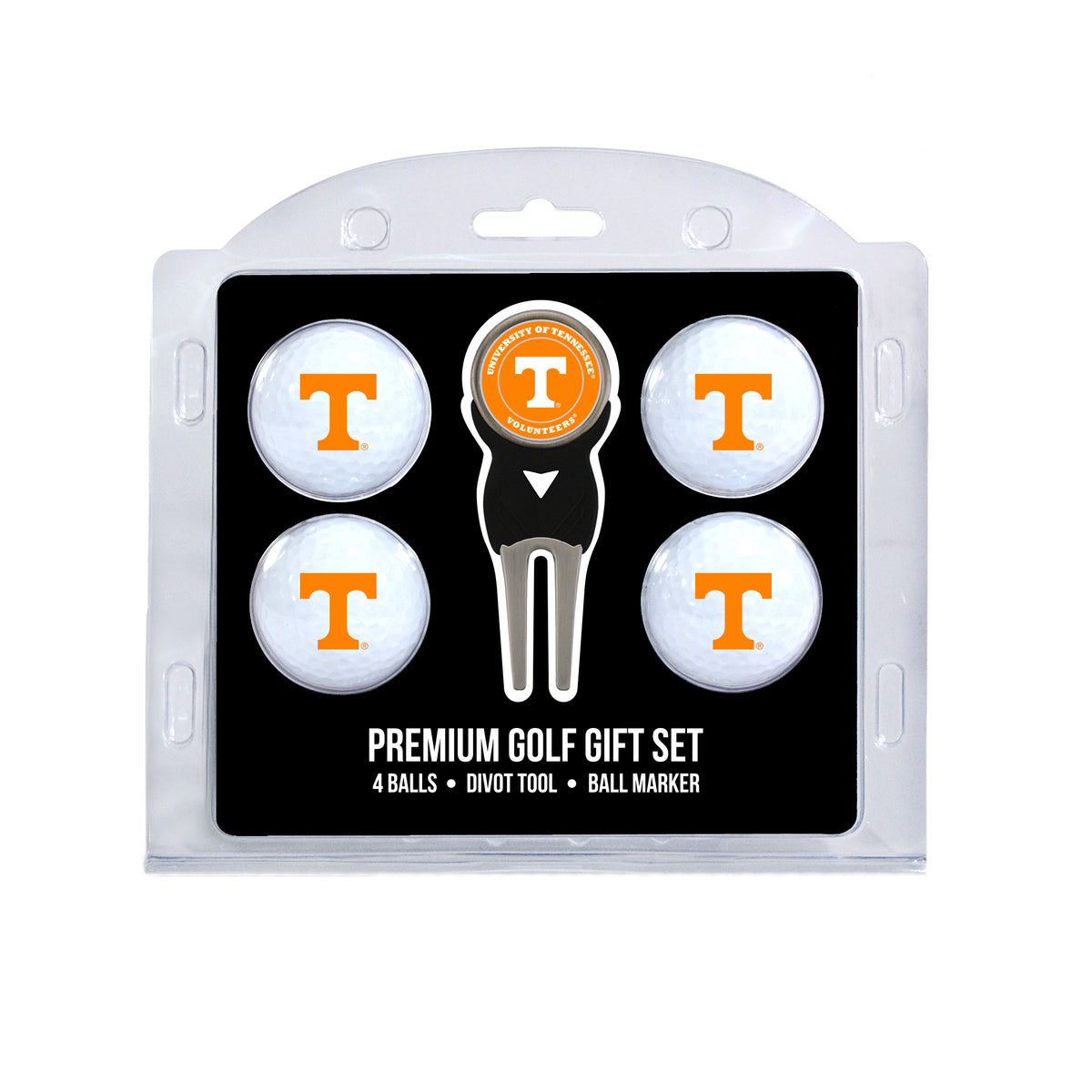 Tennessee four ball golf gift set with divot tool and ball marker