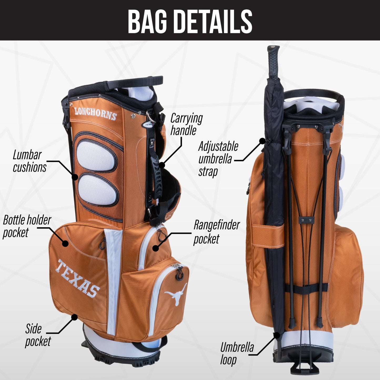 Texas Longhorns Fairway Stand Bag - Image 2 - Club Rehab