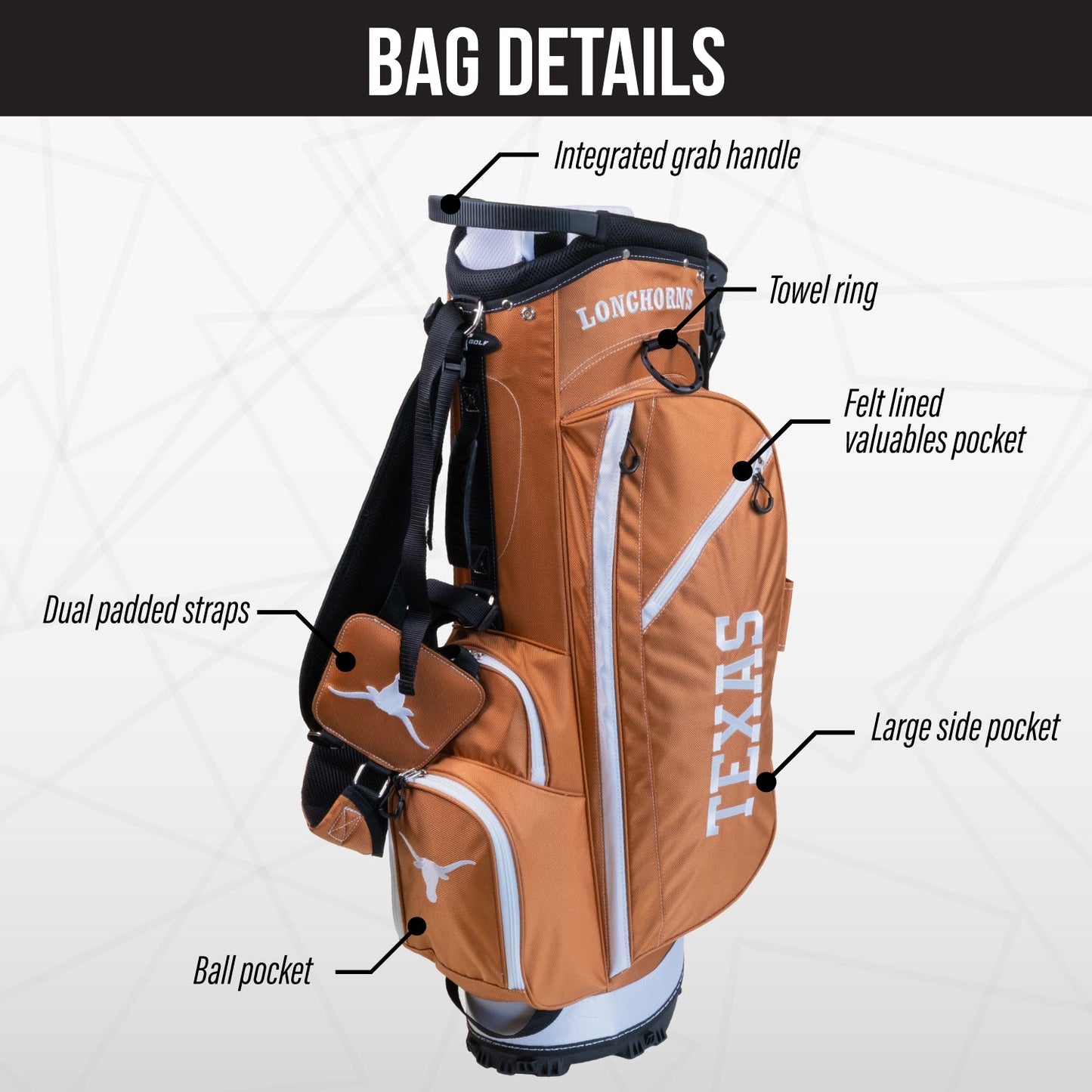 Texas Longhorns Fairway Stand Bag - Image 3 - Club Rehab