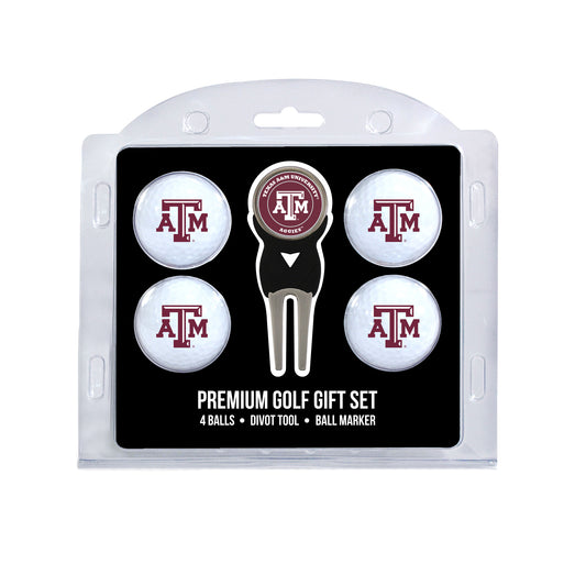 Texas A&M four ball golf gift set with divot tool and ball marker