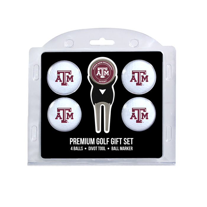Texas A&M four ball golf gift set with divot tool and ball marker
