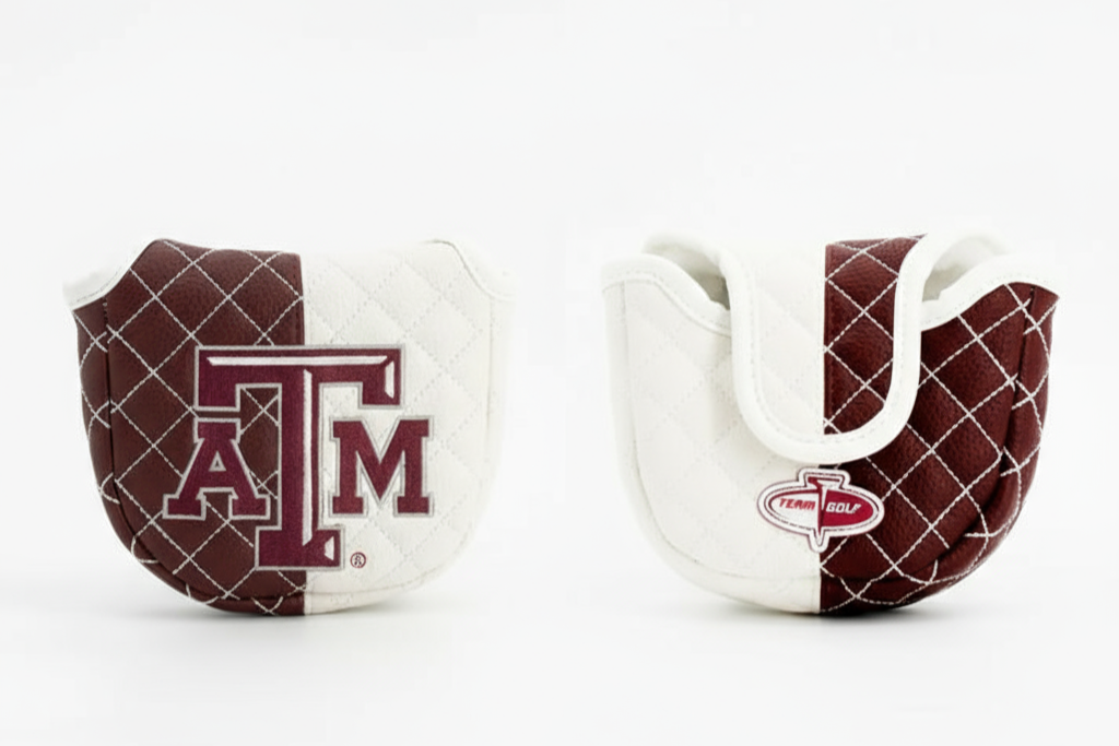 Two golf club covers with Texas A&M logo on a white background