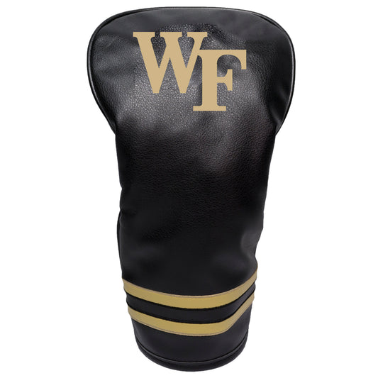 Black golf club head cover with gold 'WF' logo on a white background