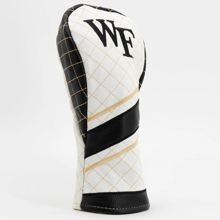 Golf club head cover with quilted pattern and 'WF' branding on a white background