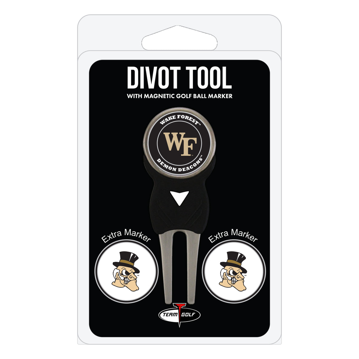 Wake Forest Demon Deacons divot repair tool and three ball markers