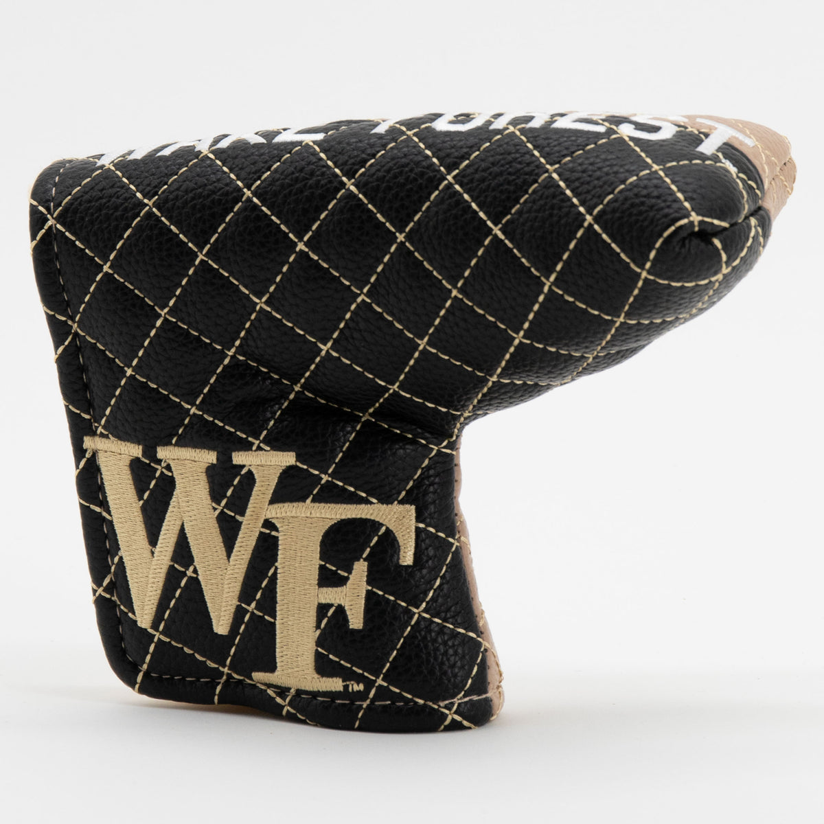 Wake Forest Demon Deacons split quilted blade putter cover, close-up of the stitching and textured exterior