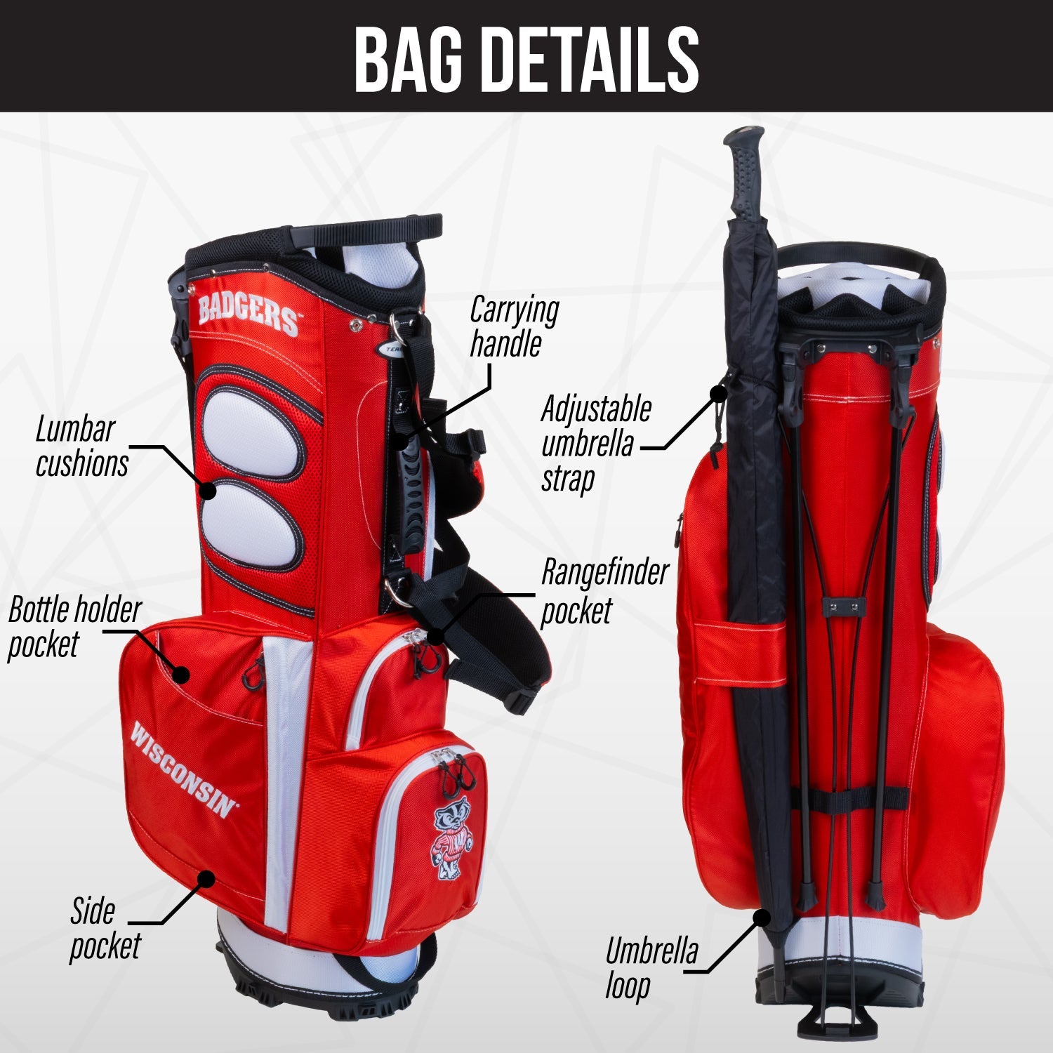 Wisconsin Badgers Fairway Stand Bag - Image 2 - Club Rehab