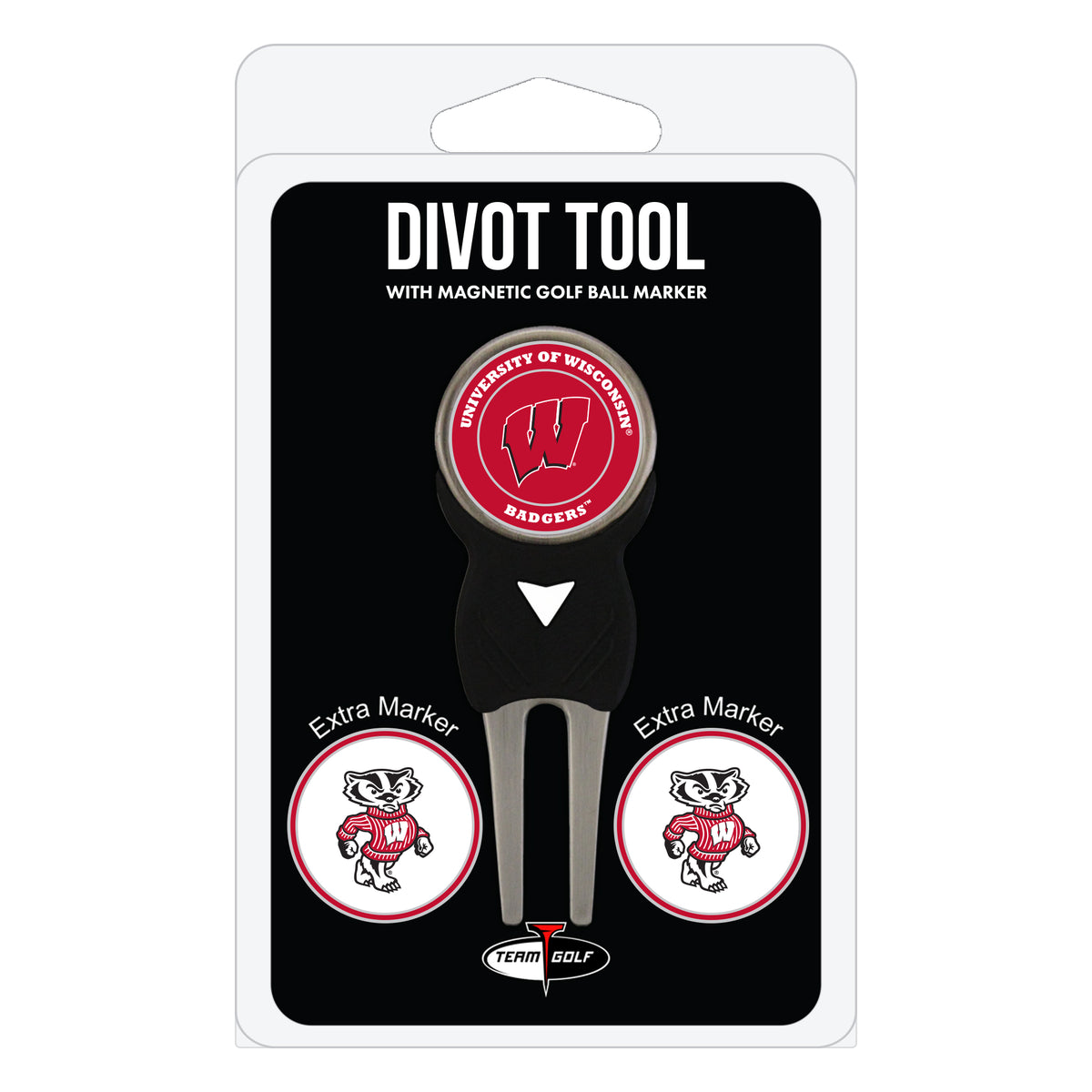 Wisconsin Badgers divot repair tool and three ball markers