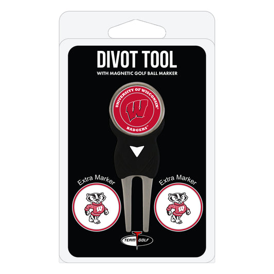 Wisconsin Badgers divot repair tool and three ball markers