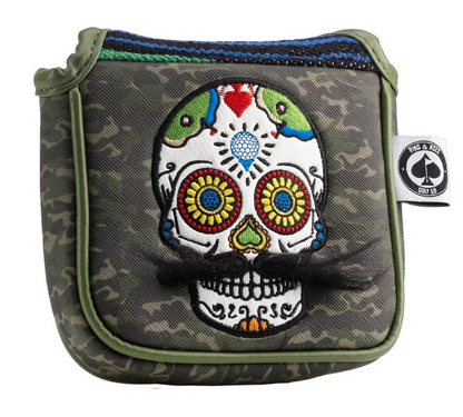 Mustache Sugar Skull - Mallet Putter Cover Green Camo